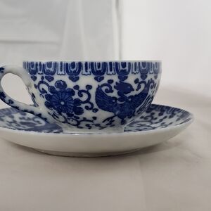 Blue and White Porcelain Teacup and Saucer Set
